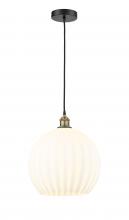  616-1P-BAB-G1217-14WV - White Venetian - 1 Light - 14 inch - Black Antique Brass - Cord Hung - Pendant