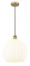  616-1P-BB-G1217-14WV - White Venetian - 1 Light - 14 inch - Brushed Brass - Cord Hung - Pendant