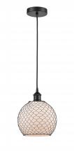  616-1P-BK-G121-8CBK - Farmhouse Chicken Wire - 1 Light - 8 inch - Matte Black - Cord hung - Mini Pendant