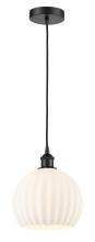  616-1P-BK-G1217-10WV - White Venetian - 1 Light - 10 inch - Matte Black - Cord Hung - Mini Pendant