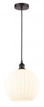  616-1P-OB-G1217-12WV - White Venetian - 1 Light - 12 inch - Oil Rubbed Bronze - Cord Hung - Mini Pendant