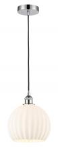  616-1P-PC-G1217-10WV - White Venetian - 1 Light - 10 inch - Polished Chrome - Cord Hung - Mini Pendant