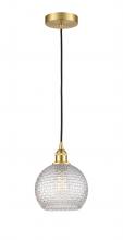  616-1P-SG-G122C-8CL - Athens - 1 Light - 8 inch - Satin Gold - Cord hung - Mini Pendant