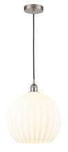  616-1P-SN-G1217-14WV - White Venetian - 1 Light - 14 inch - Brushed Satin Nickel - Cord Hung - Pendant