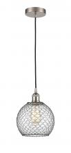  616-1P-SN-G122-8CBK - Farmhouse Chicken Wire - 1 Light - 8 inch - Brushed Satin Nickel - Cord hung - Mini Pendant