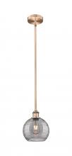  616-1S-AC-G1213-8SM - Athens Deco Swirl - 1 Light - 8 inch - Antique Copper - Cord hung - Mini Pendant