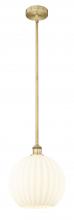  616-1S-BB-G1217-12WV - White Venetian - 1 Light - 12 inch - Brushed Brass - Stem Hung - Mini Pendant