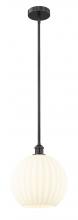  616-1S-BK-G1217-12WV - White Venetian - 1 Light - 12 inch - Matte Black - Stem Hung - Mini Pendant