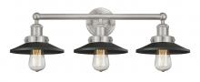  616-3W-SN-M6-BK - Railroad - 3 Light - 26 inch - Brushed Satin Nickel - Bath Vanity Light