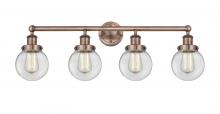  616-4W-AC-G202-6 - Beacon - 4 Light - 33 inch - Antique Copper - Bath Vanity Light