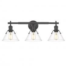 Golden 3306-BA3 BLK-CLR - Orwell 3-Light Vanity Light in Matte Black with Clear Glass