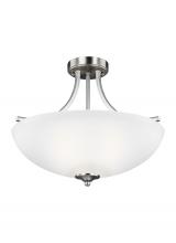  7716503EN3-962 - Geary transitional 3-light LED indoor dimmable ceiling flush mount fixture in brushed nickel silver