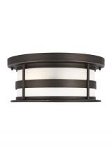  7890902EN3-71 - Wilburn modern 2-light LED outdoor exterior ceiling flush mount in antique bronze finish with satin