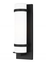  8518301EN3-12 - Alban modern 1-light LED outdoor exterior small round wall lantern sconce in black finish with etche