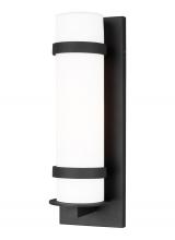  8618301EN3-12 - Alban modern 1-light LED outdoor exterior medium round wall lantern sconce in black finish with etch