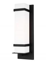  8720701EN3-12 - Alban modern 1-light LED outdoor exterior large square wall lantern sconce in black finish with etch