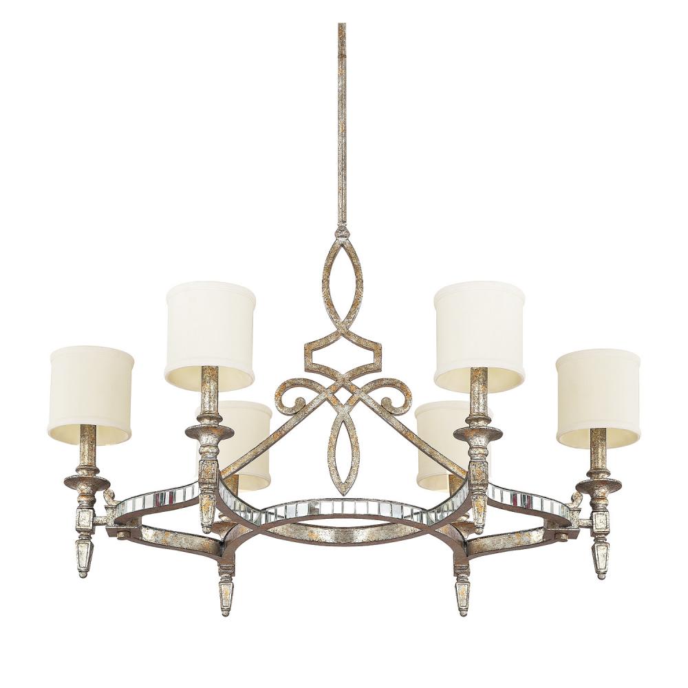 Six Light Silver And Gold Leaf With Antique Mirrors Up Chandelier