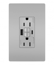  1597TRUSBACGRY - radiant® Tamper-Resistant 15A Duplex Self-Test GFCI Receptacles with SafeLock® Protection, USB Type 