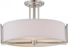  60/4758 - Gemini - 3 Light Semi Flush with Slate Gray Fabric Shade - Brushed Nickel Finish