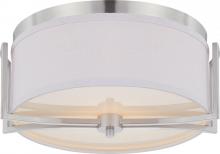  60/4761 - Gemini - 2 Light Flush Dome with Slate Gray Fabric Shade - Brushed Nickel Finish