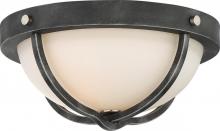  60/6126 - Sherwood - 2 Light 15" Flush Fixture with Satin White Glass - Iron Black Finish with Brushed