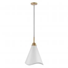  60/7474 - Tango; 1 Light; Medium Pendant; Matte White with Burnished Brass